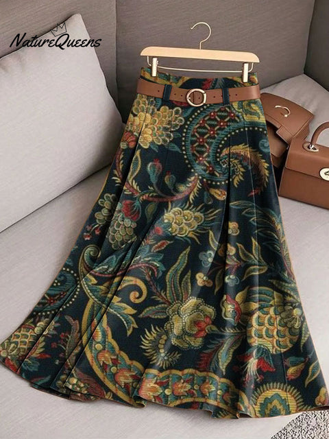 Women's Retro Flowers Pattern Casual Print Cotton Skirt