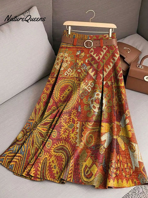 Women's Retro Ethnic Pattern Casual Print Cotton Skirt