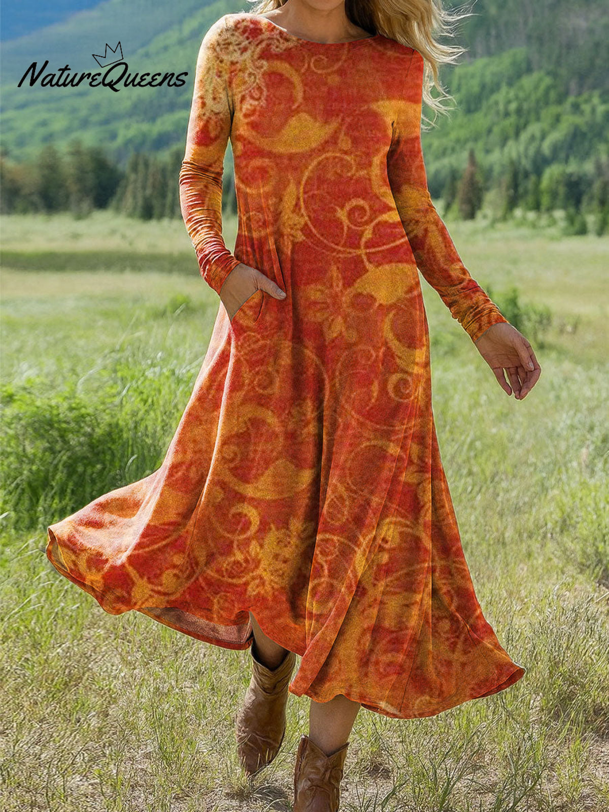 Women's Flowers Floral Art Print Long-sleeved Dress