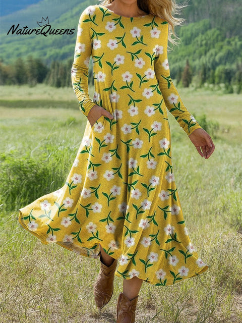 Women's Flowers Floral Art Print Long-sleeved Dress