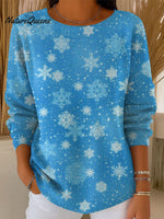 Women's Vintage Christmas Snowflake Pattern Art Print Casual Pullover Sweater