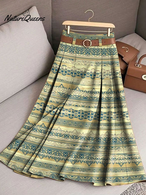 Women's Retro Stripe Pattern Casual Print Cotton Skirt
