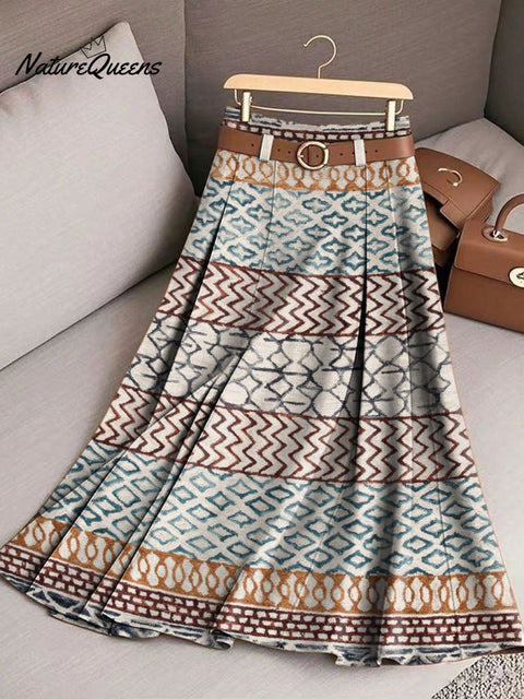 Women's Retro Pattern Casual Print Cotton Skirt