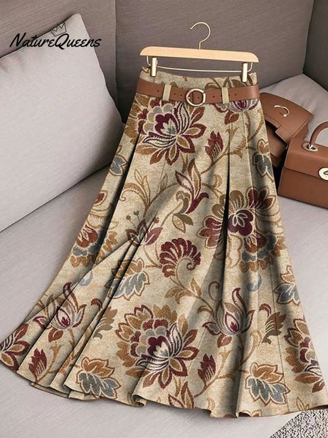 Women's Retro Flowers Pattern Casual Print Cotton Skirt