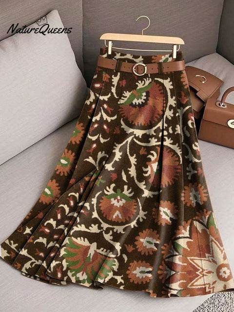 Women's Retro Flowers Pattern Casual Print Cotton Skirt
