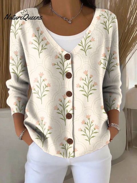 Christmas Pattern Print Buttoned V-neck Cardigan Sweater