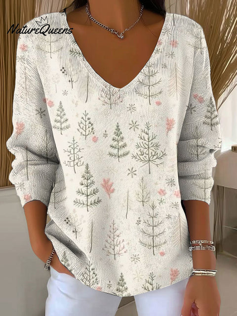 Women's Christmas Tree Pattern Print Casual Pullover Sweater