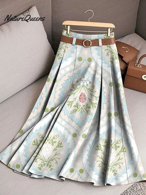 Women's Retro Flowers Pattern Casual Print Cotton Skirt
