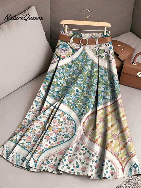 Women's Retro Flowers Pattern Casual Print Cotton Skirt