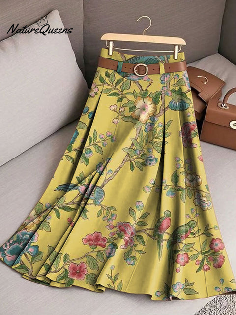 Women's Retro Flowers Pattern Casual Print Cotton Skirt