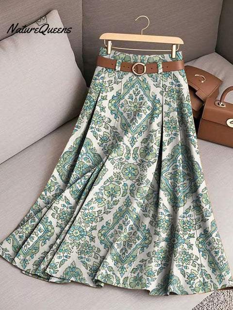 Women's Retro Flowers Pattern Casual Print Cotton Skirt