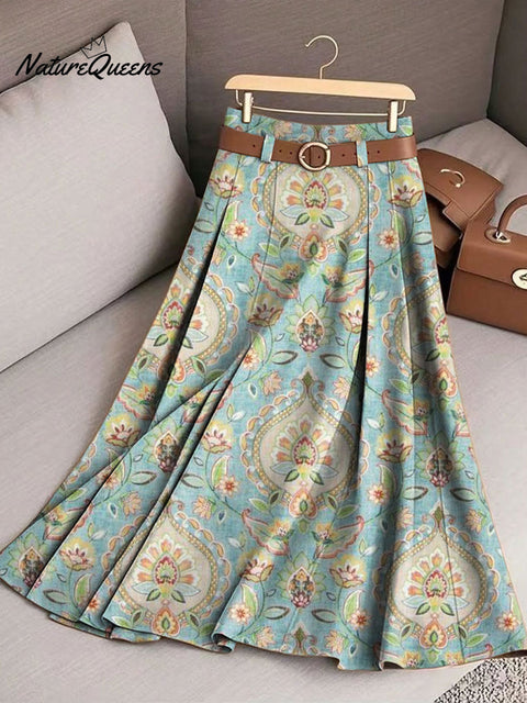 Women's Retro Flowers Pattern Casual Print Cotton Skirt