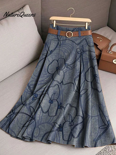 Women's Retro Flowers Pattern Casual Print Cotton Skirt