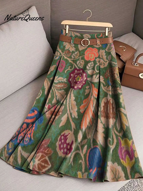 Women's Retro Flowers Pattern Casual Print Cotton Skirt