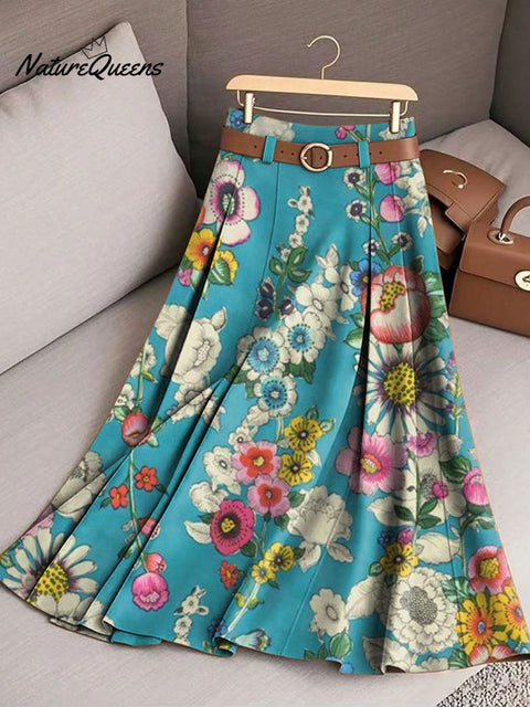 Women's Retro Flowers Pattern Casual Print Cotton Skirt