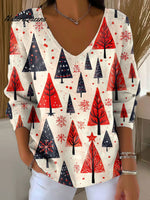 Women's Christmas Tree Pattern Print Casual Pullover Sweater