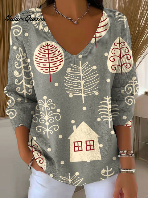 Women's Christmas Tree Pattern Print Casual Pullover Sweater