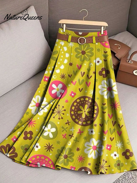 Women's Retro Flowers Pattern Casual Print Cotton Skirt