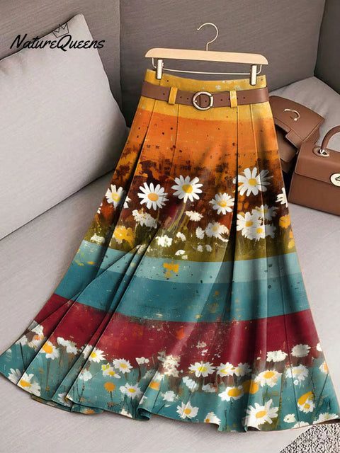 Women's Retro Flowers Pattern Casual Print Cotton Skirt