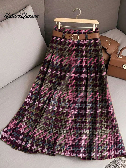Women's Retro Lattice Pattern Casual Print Cotton Skirt