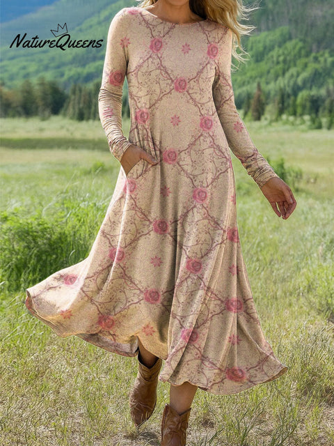 Women's Flowers Floral Art Print Long-sleeved Dress