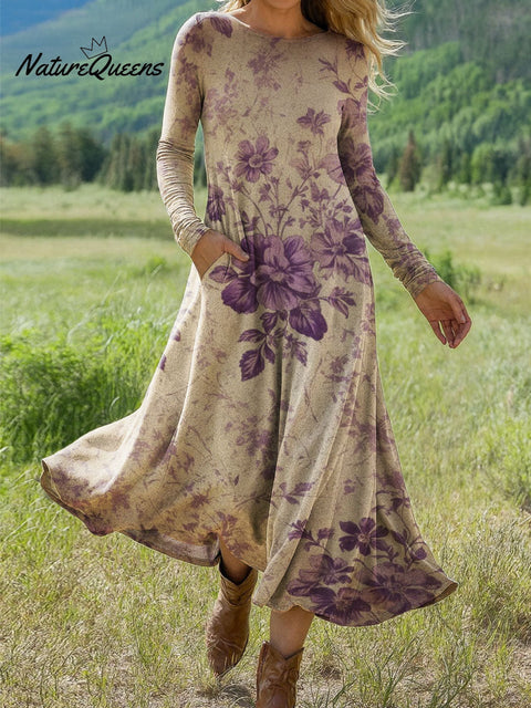 Women's Flowers Floral Art Print Long-sleeved Dress