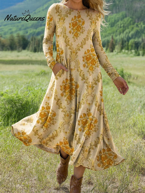 Women's Flowers Floral Art Print Long-sleeved Dress