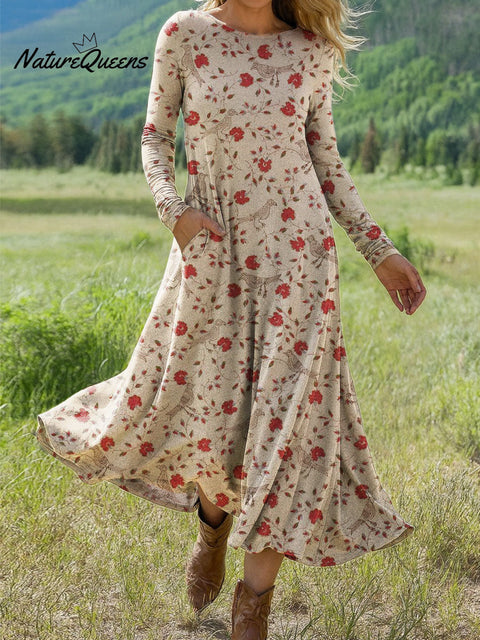 Women's Flowers Floral Art Print Long-sleeved Dress
