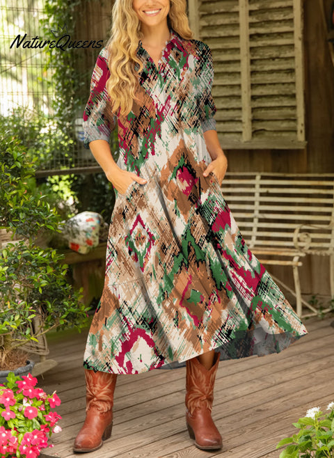 Women's Retro Western Pattern Art Casual Print Dress