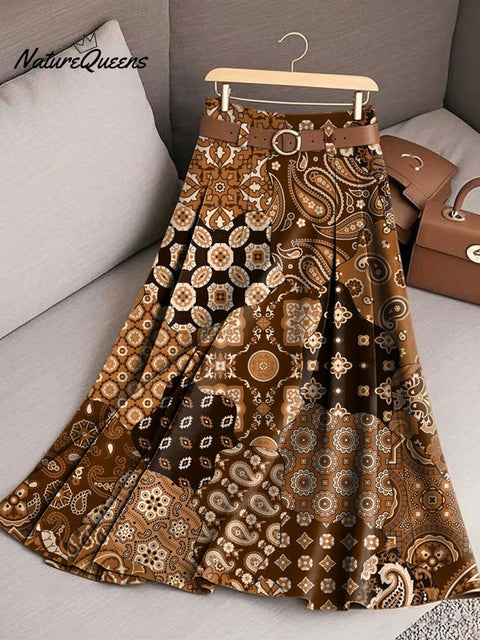 Women's Retro Pattern Casual Print Cotton Skirt