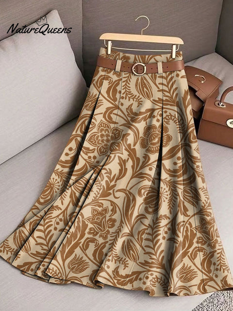 Women's Retro Flowers Pattern Casual Print Cotton Skirt