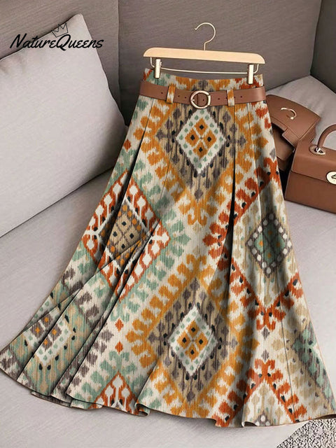 Women's Retro Pattern Casual Print Cotton Skirt