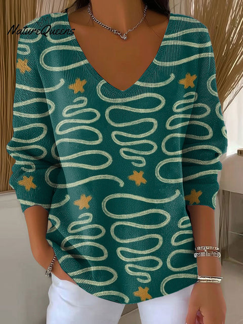 Women's Christmas Tree Pattern Print Casual Pullover Sweater