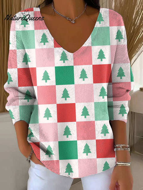 Women's Christmas Tree Pattern Print Casual Pullover Sweater