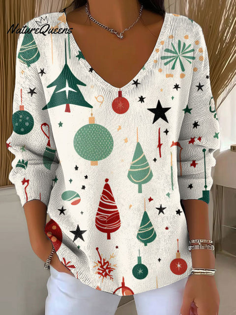 Women's Christmas Tree Pattern Print Casual Pullover Sweater