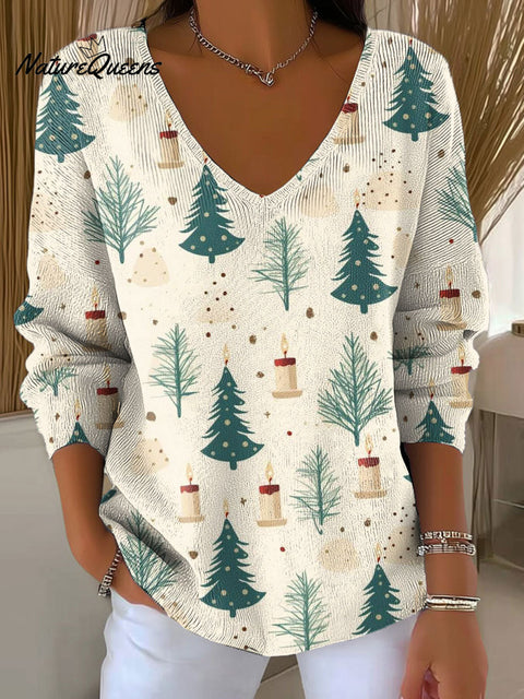 Women's Christmas Tree Pattern Print Casual Pullover Sweater