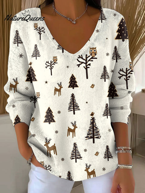 Women's Christmas Tree Pattern Print Casual Pullover Sweater