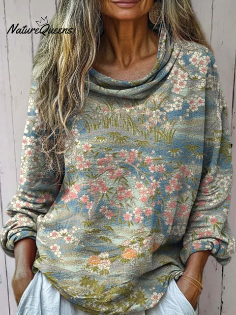 Women's Floral Art Print Casual Long Sleeve Comfortable Cotton Shirt