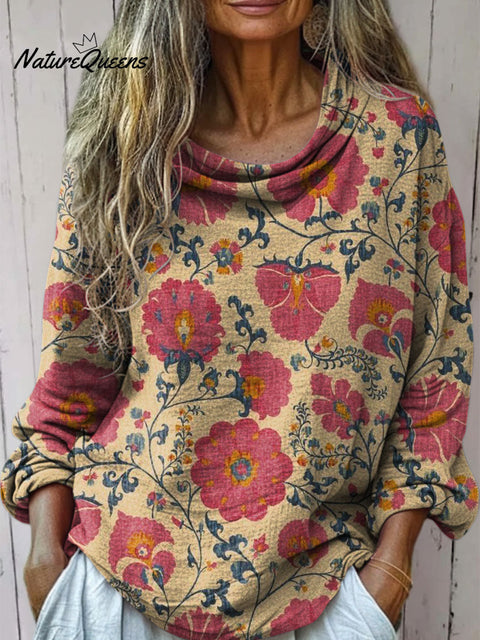 Women's Floral Art Print Casual Long Sleeve Comfortable Cotton Shirt