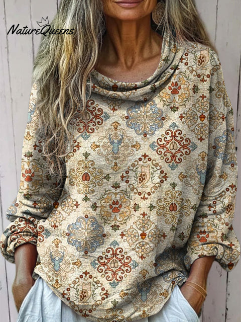 Women's Floral Art Print Casual Long Sleeve Comfortable Cotton Shirt