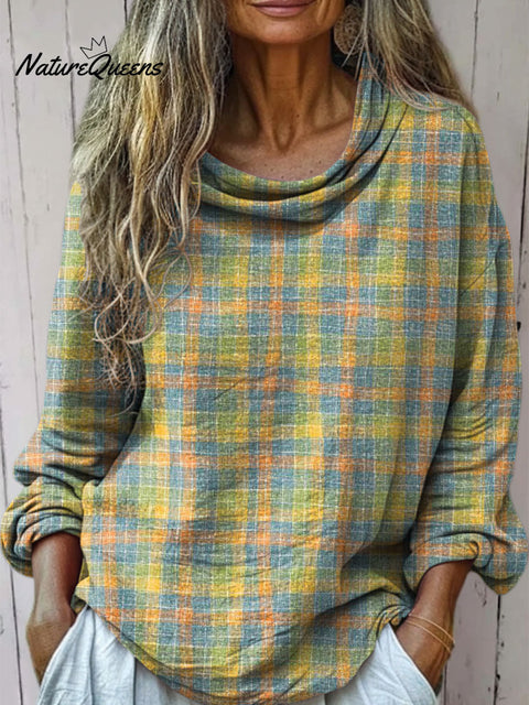 Women's Lines Plaid Art Print Casual Long Sleeve Comfortable Cotton Shirt