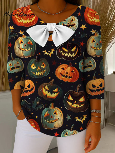 Halloween Pumpkin Contrasting Colors Print Buttoned Cardigan Sweater