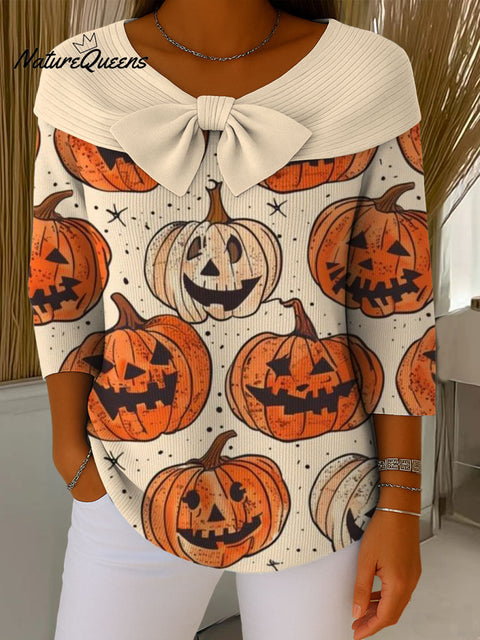 Halloween Pumpkin Contrasting Colors Print Buttoned Cardigan Sweater