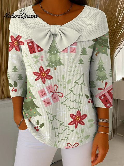 Christmas Tree Snowflake Artistic Pattern Print Buttoned Cardigan Sweater