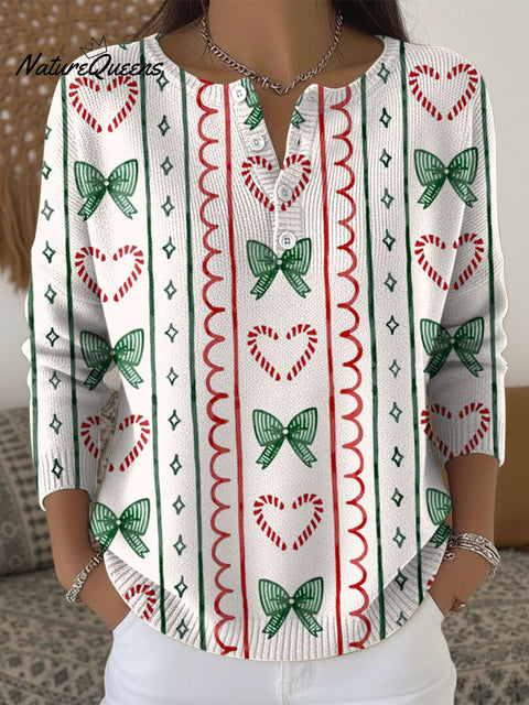 Women's Christmas Pattern Art Print Buttoned Cardigan Sweater