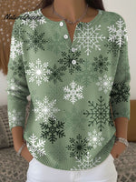 Women's Christmas Snowflake Pattern Art Print Buttoned Cardigan Sweater