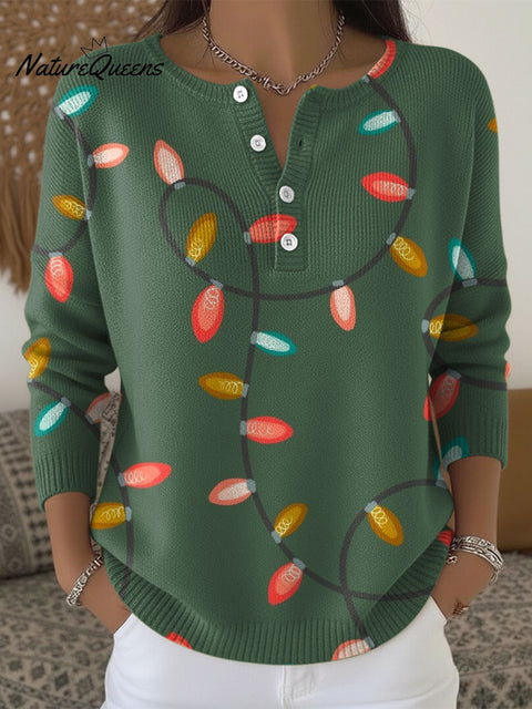 Women's Christmas Lanterns Pattern Art Print Buttoned Cardigan Sweater