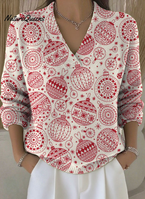 Women's Christmas Balls Pattern Art Print Buttoned Cardigan Sweater