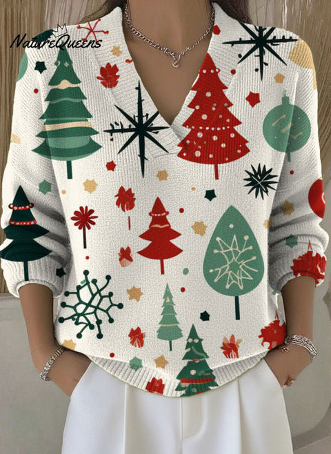 Women's Christmas Trees Pattern Art Print Buttoned Cardigan Sweater