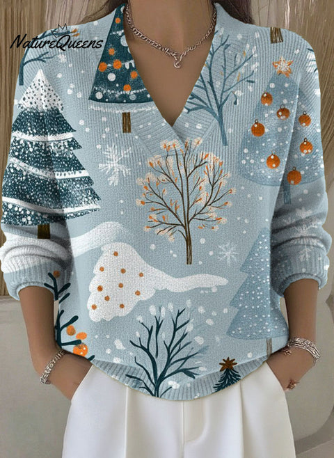 Women's Christmas Trees Pattern Art Print Buttoned Cardigan Sweater
